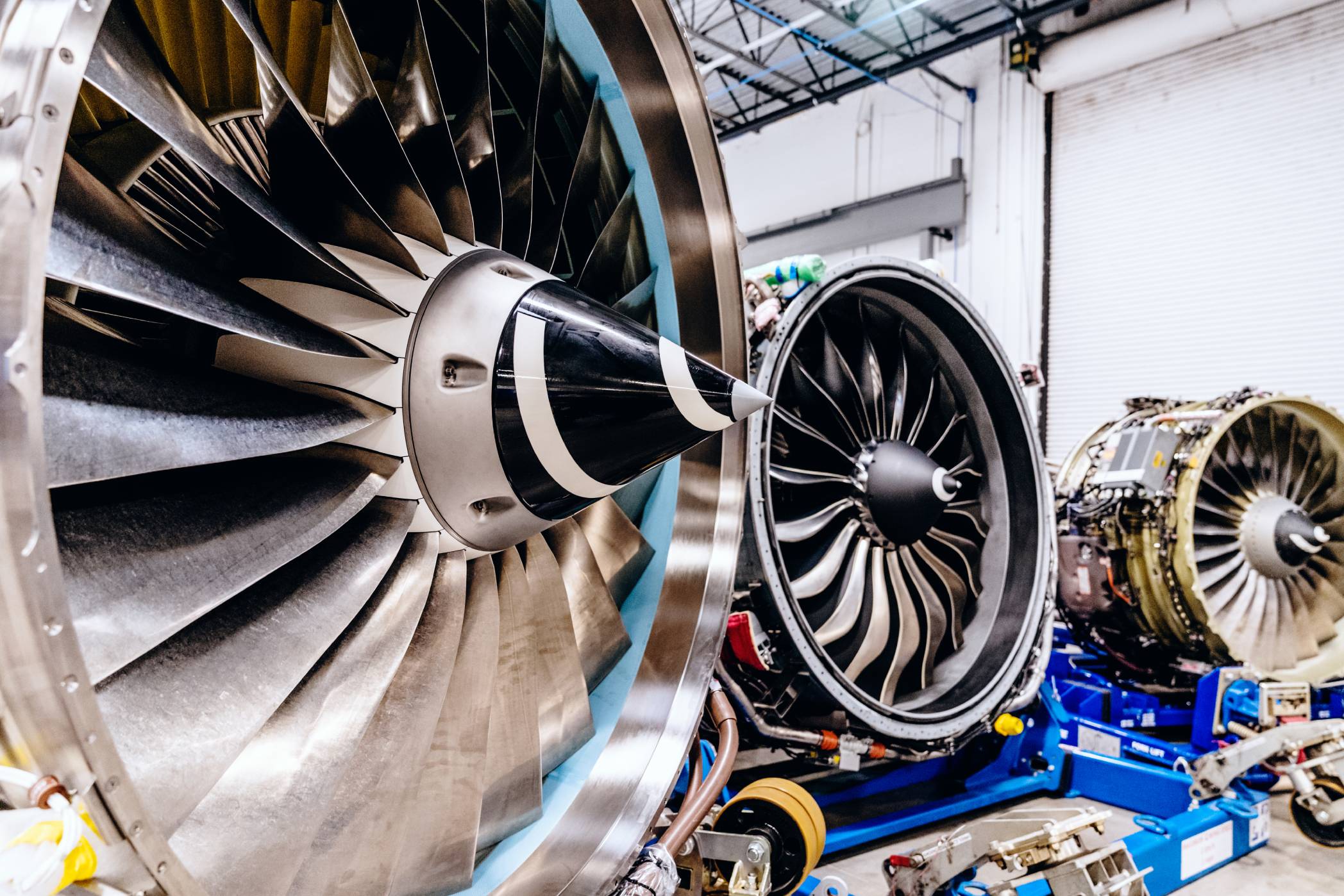 Multiple jet engines on engine stands highlight the extensive Willis engine inventory ready to work for your aircraft today